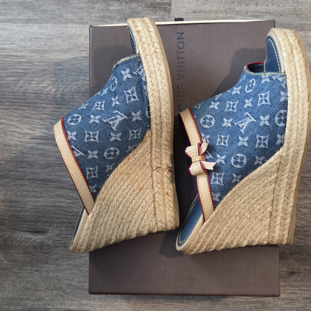 Louis Vuitton Denim Wedge Espadrilles - Picture 4 of 7